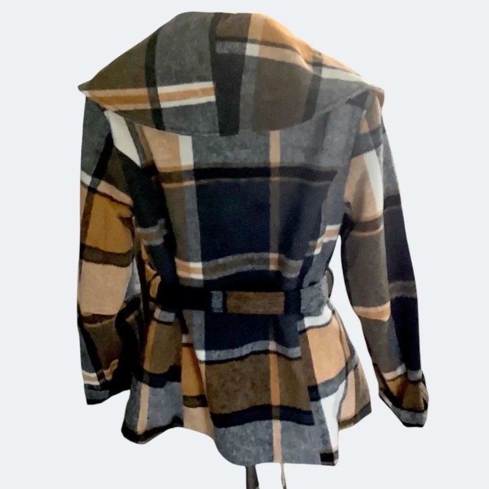 Colleen Lopez Plaid Wool-Blend Belted Jacket